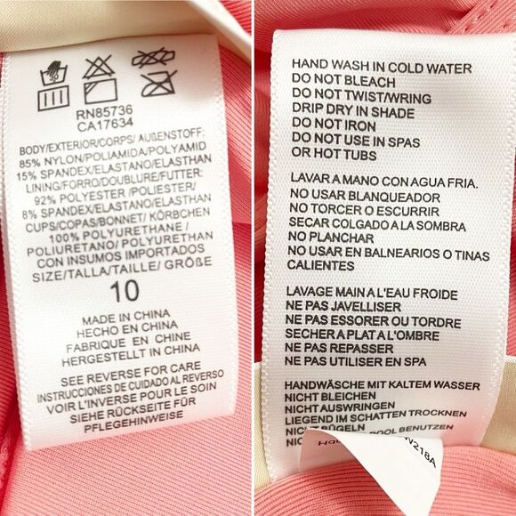 NWT Michael Kors Ruffled Low Cut One Piece Swimsuit Grapefruit Pink Size 10 NEW - Picture 14 of 16